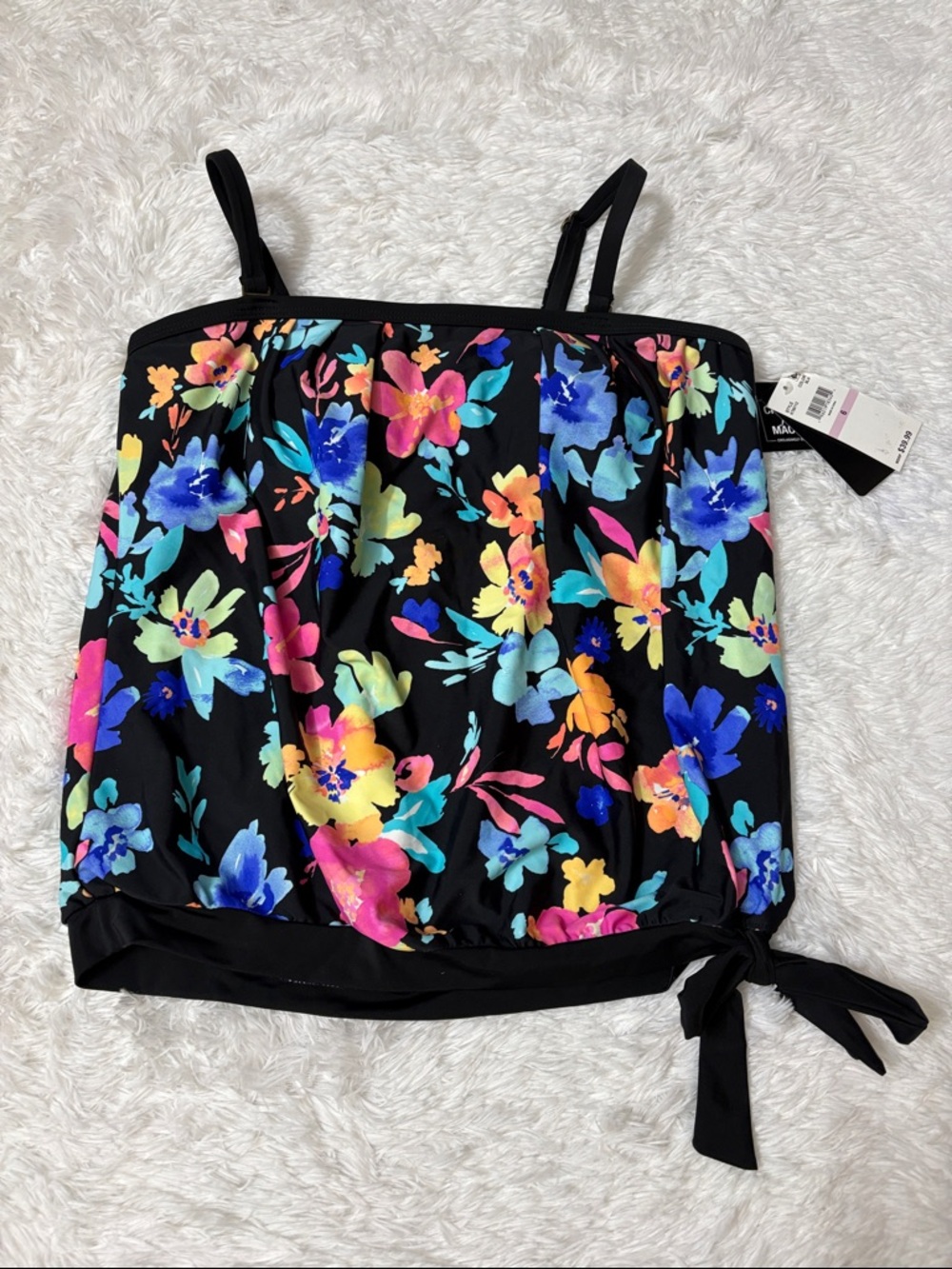 NWT Island Escape Floral Print Side Tie Swim Top Size 6
